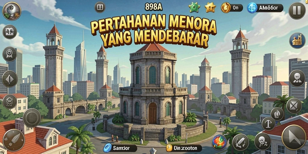 Tampilan gameplay menara pertahanan yang menegangkan dan strategi mendebarkan.