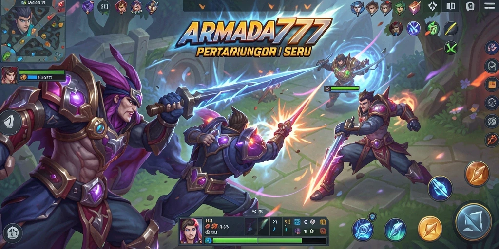 Tangkapan layar gameplay <strong>ARMADA777</strong> menampilkan pertarungan epik antar hero.