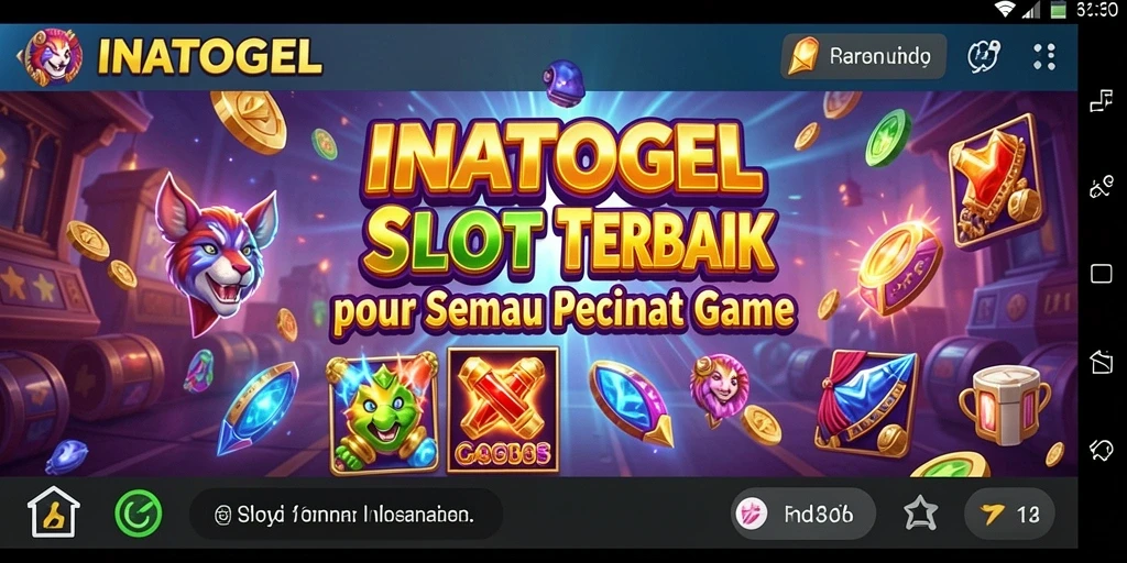 Screenshot gameplay Slot INATOGEL yang menampilkan gulungan dan simbol yang menarik.