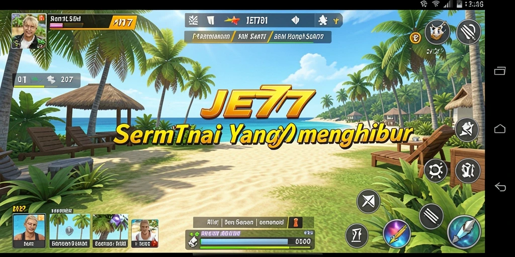 Tampilan gameplay menyenangkan dari JET77 yang penuh warna.