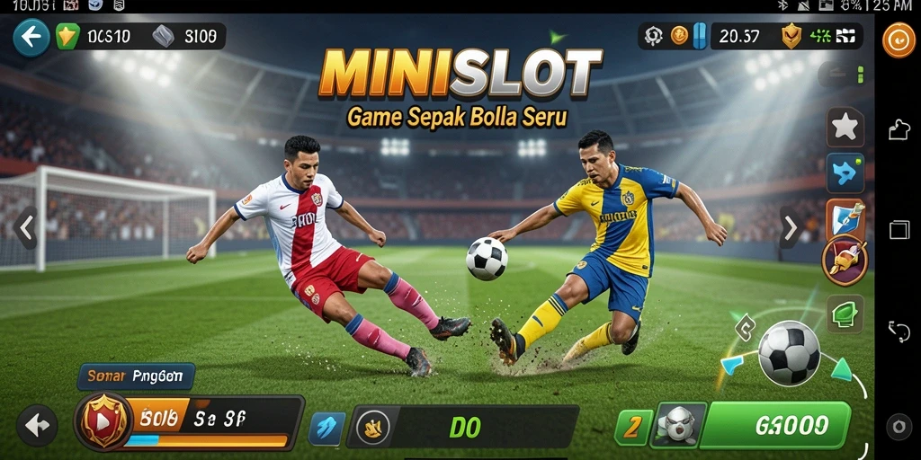 Screenshot MINISLOT menunjukkan aksi pertandingan sepak bola yang mendebarkan.