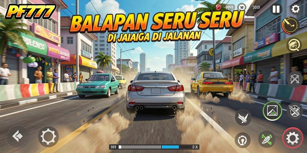 Tampilan gameplay seru dengan mobil balap yang mendebarkan.