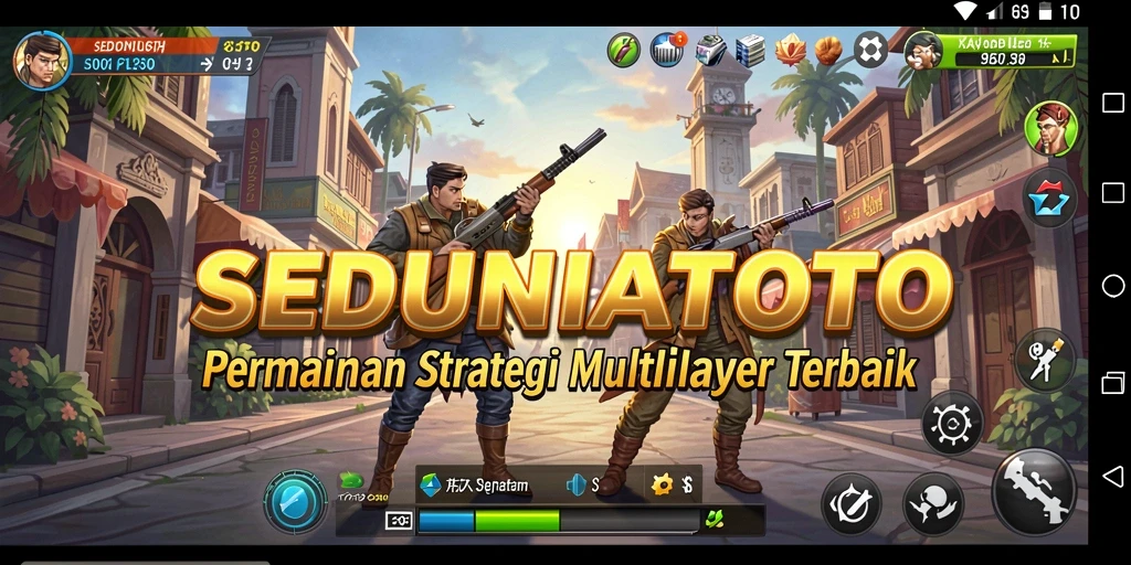 Tampilan layar permainan SEDUNIATOTO dengan aksi pertempuran strategis.