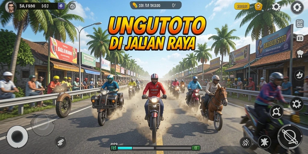 Gameplay balapan seru di UNGUTOTO dengan berbagai trek dan mobil.