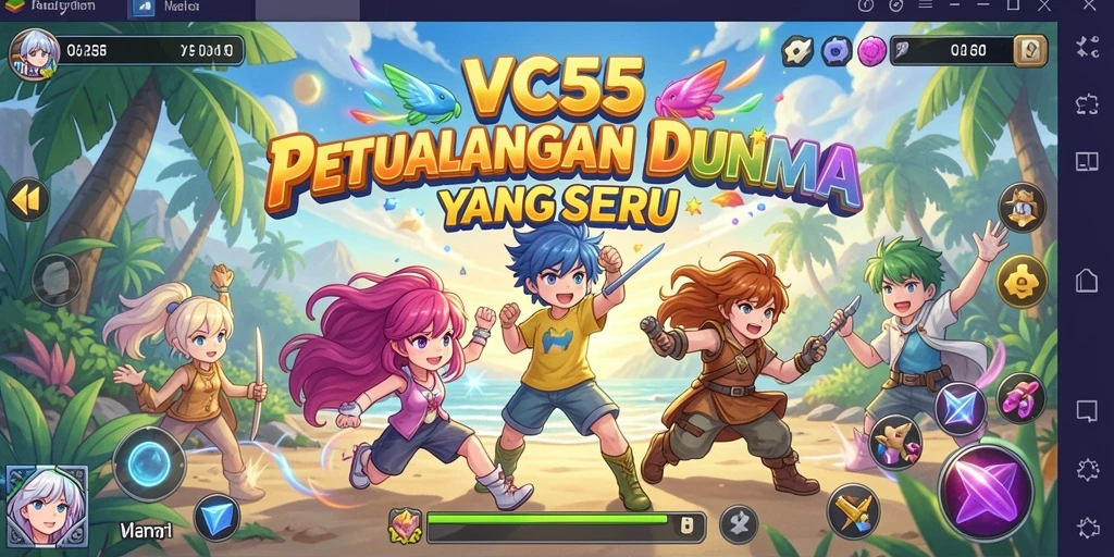 Tampilan gameplay VC55 dengan karakter anime yang dinamis.